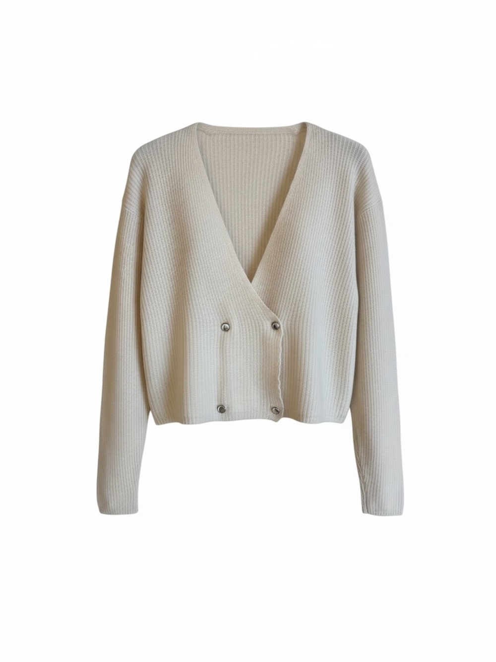 Tally Ho Cropped Angora Wool Blend Cream V-Neck Button-Front Cardigan Sweater